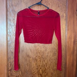 Crop, red, see-through, long sleeve top. Never worn